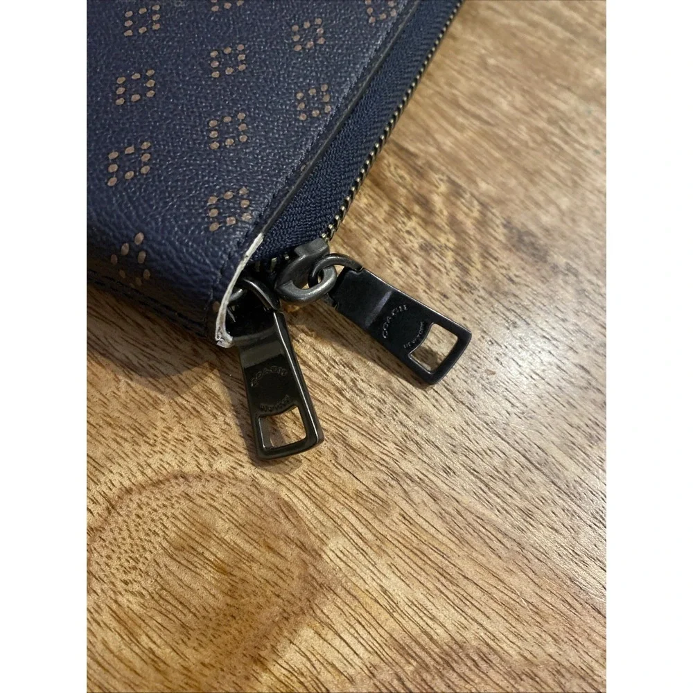 Coach Leather Zip Around Foulard Portfolio Diamond Black Brown